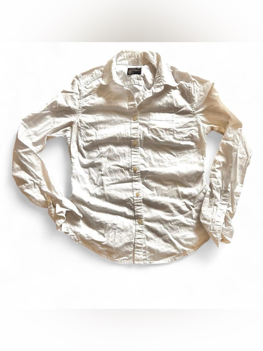 American Eagle classic minimalist white button up stretchy cotton shirt Size S